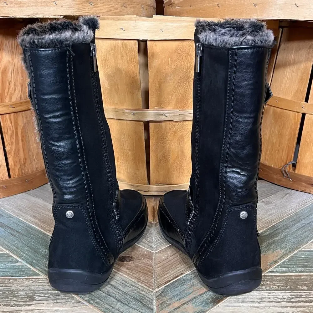 Nine West Naydine Black Faux Leather Suede Faux Fur Snow Boots Youth Girl Size 3